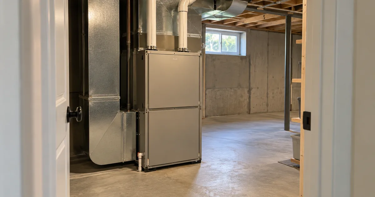 Utility-room doorway with accessible heating equipment.