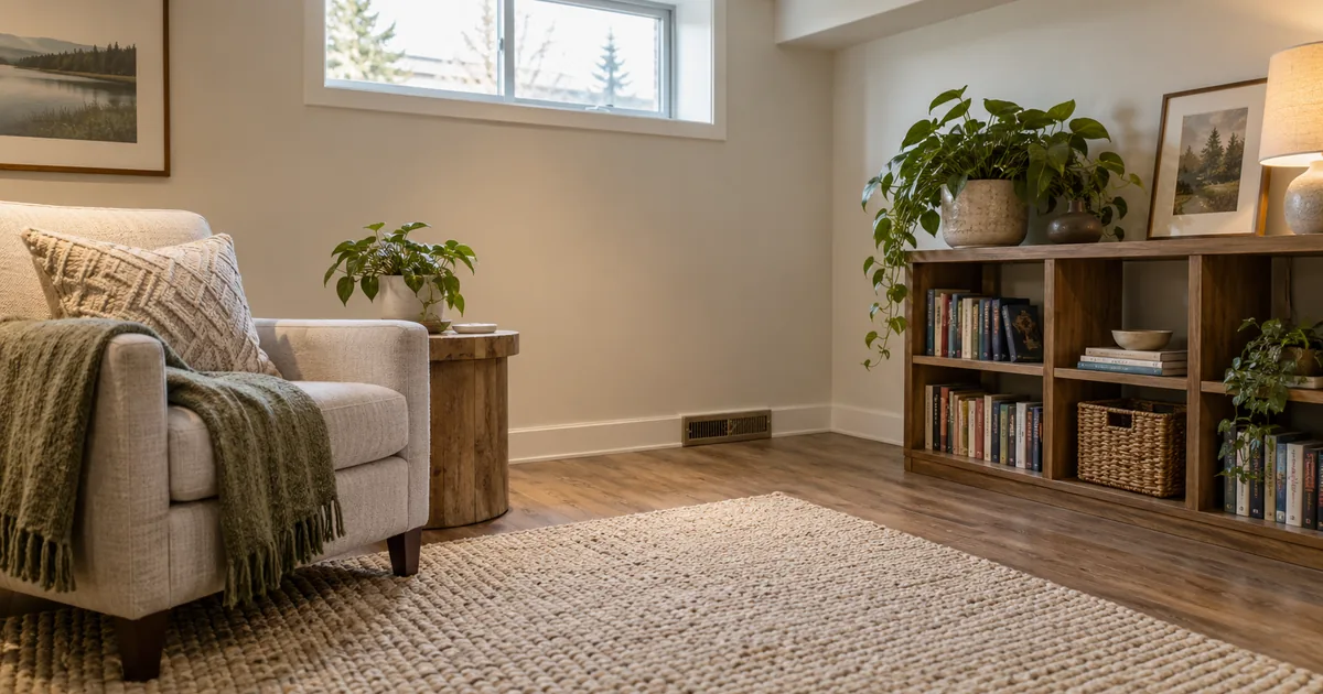 Basement reading nook with an unobstructed low wall grille.