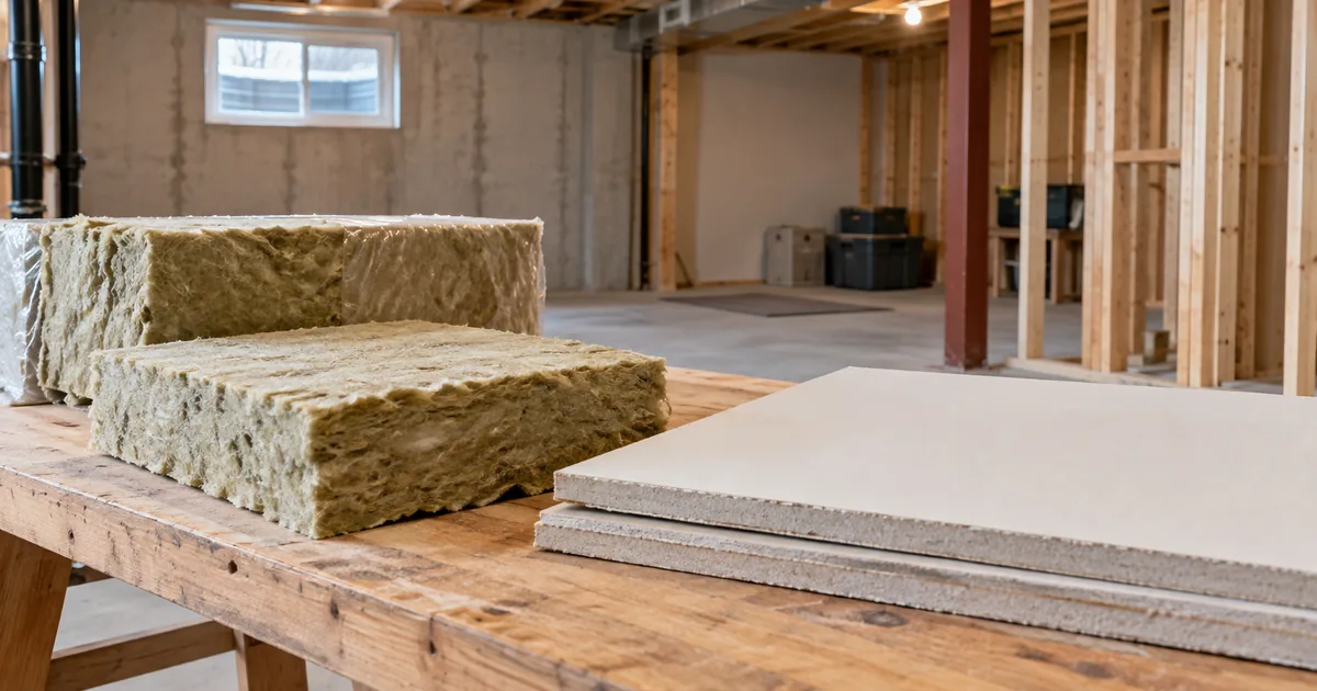 Wall and ceiling material samples on a workbench.