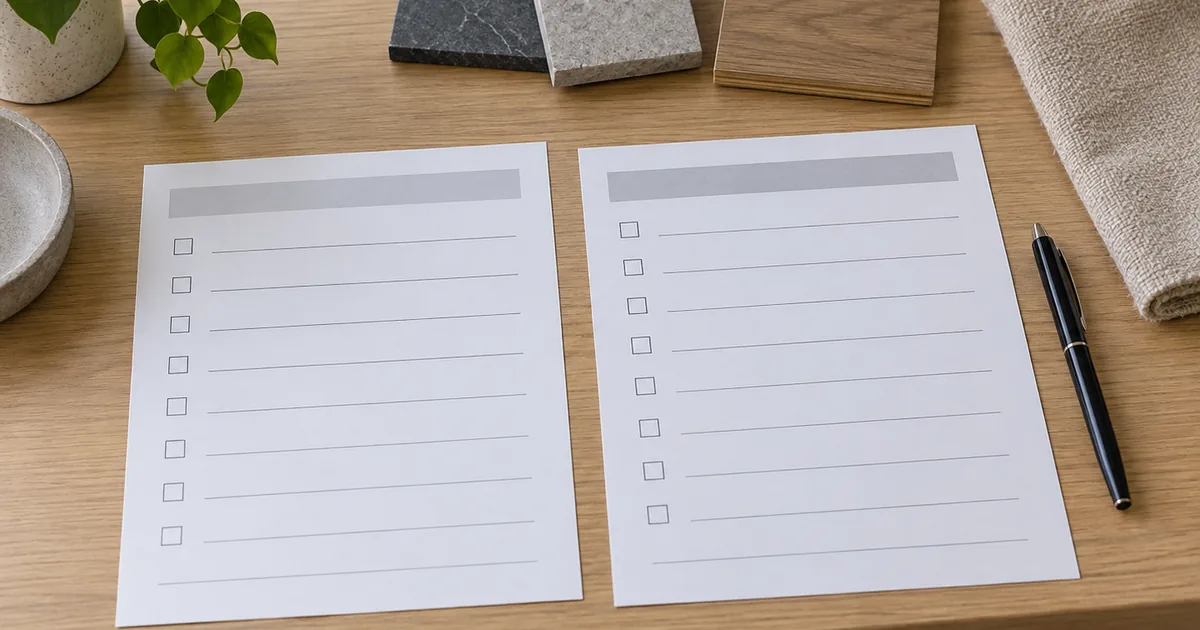 Side-by-side unbranded scope worksheet with neutral material samples