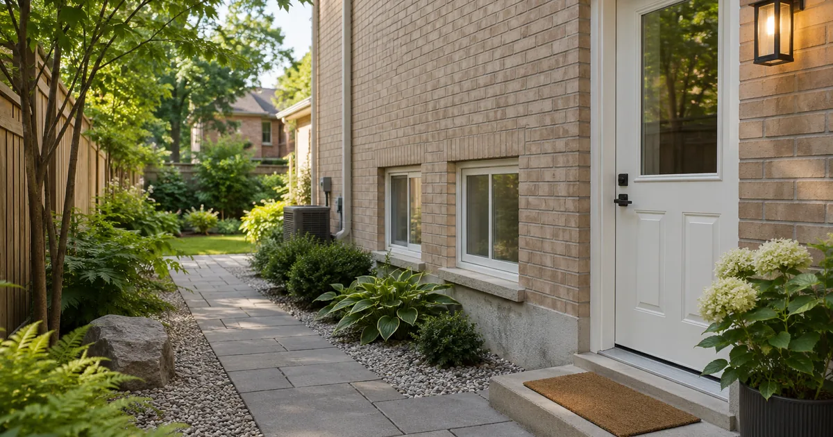 At-grade side-door approach to a suburban home
